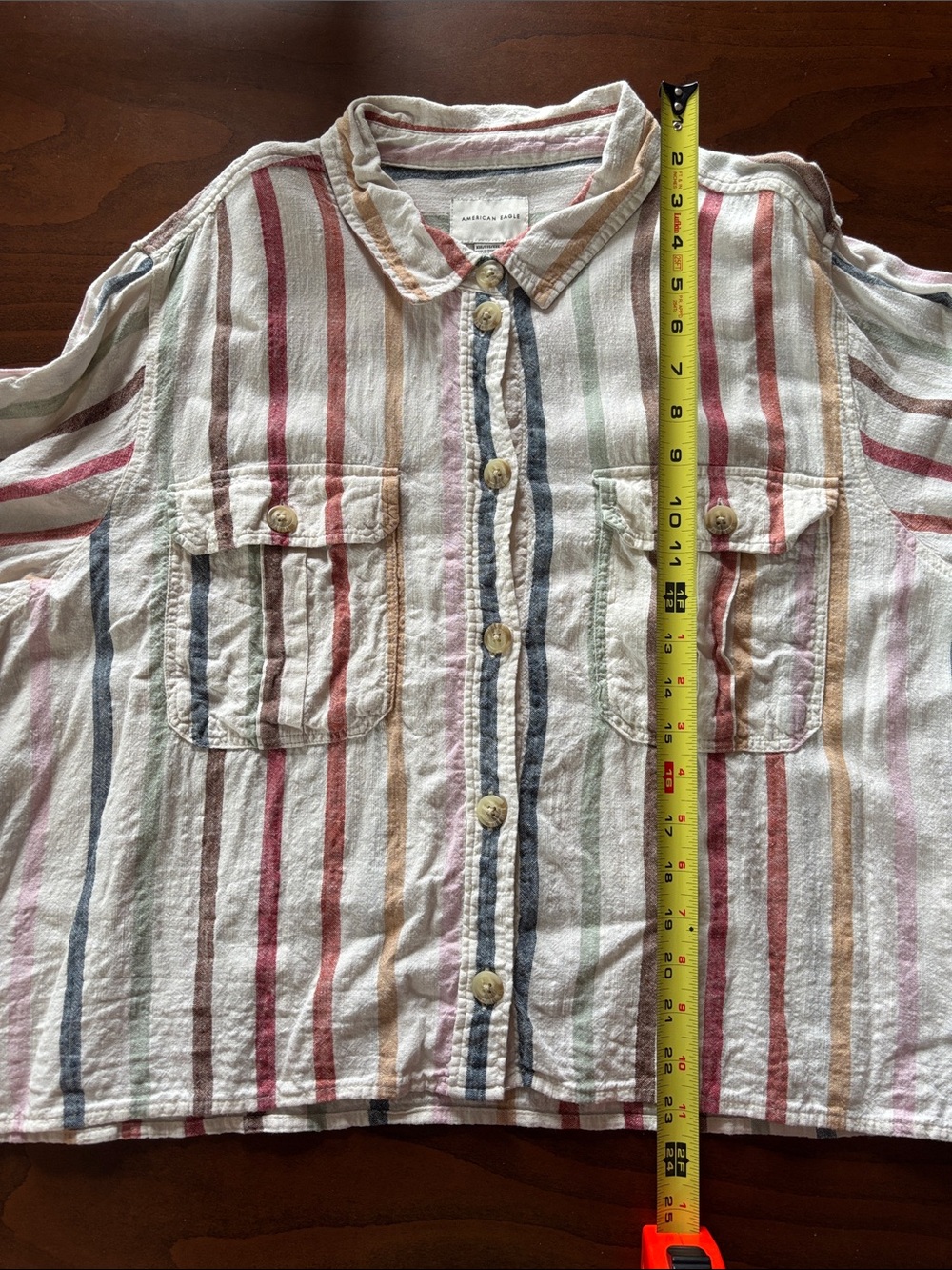 American Eagle Cropped Long Sleeve Button-Down in Rainbow Stripe XXL - Picture 6 of 6